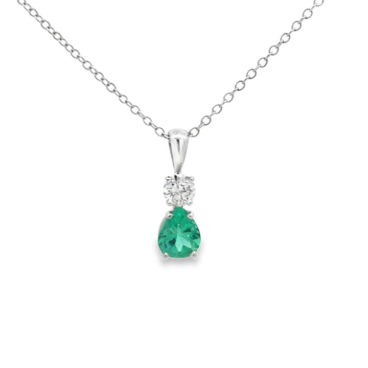 1.01 CT Pear Emerald & 0.40 CT Diamond 14K White Gold Pendant Necklace