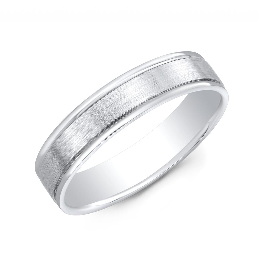18K White Gold Men's Dual Ridge Wedding Band
