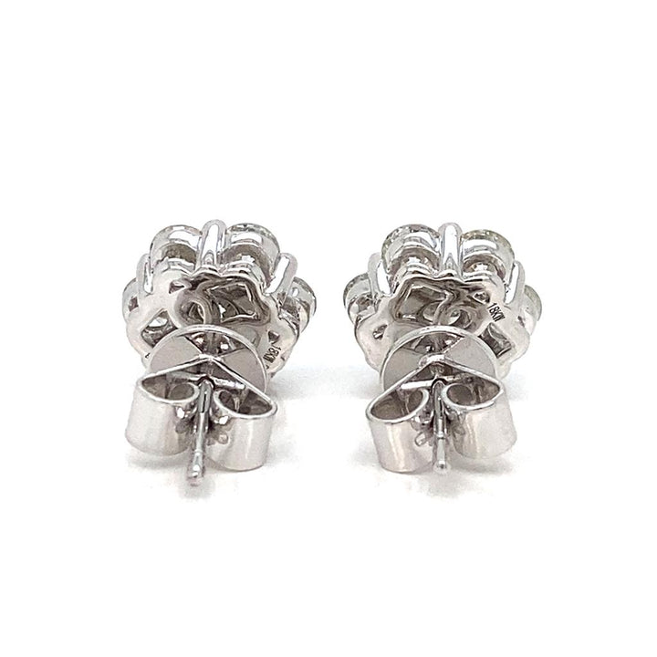 1.62 CTW Round Brilliant Diamond 18K White Gold Cluster Design Earrings