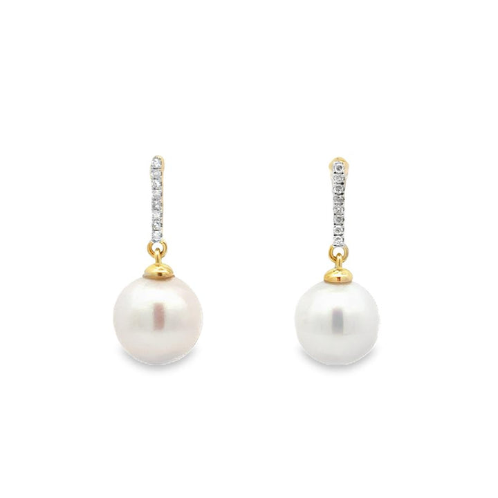 9mm "AA" Pearl Drop Earrings with 0.048 CTW Diamonds in 14K Yellow Gold