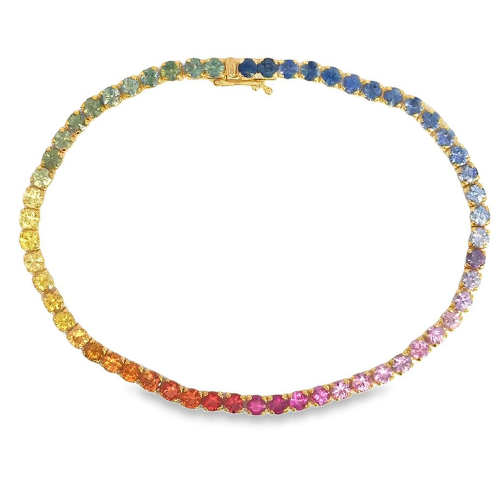 6.07 CTW Multicolor Sapphire 18K Yellow Gold Stackable Tennis Bracelet