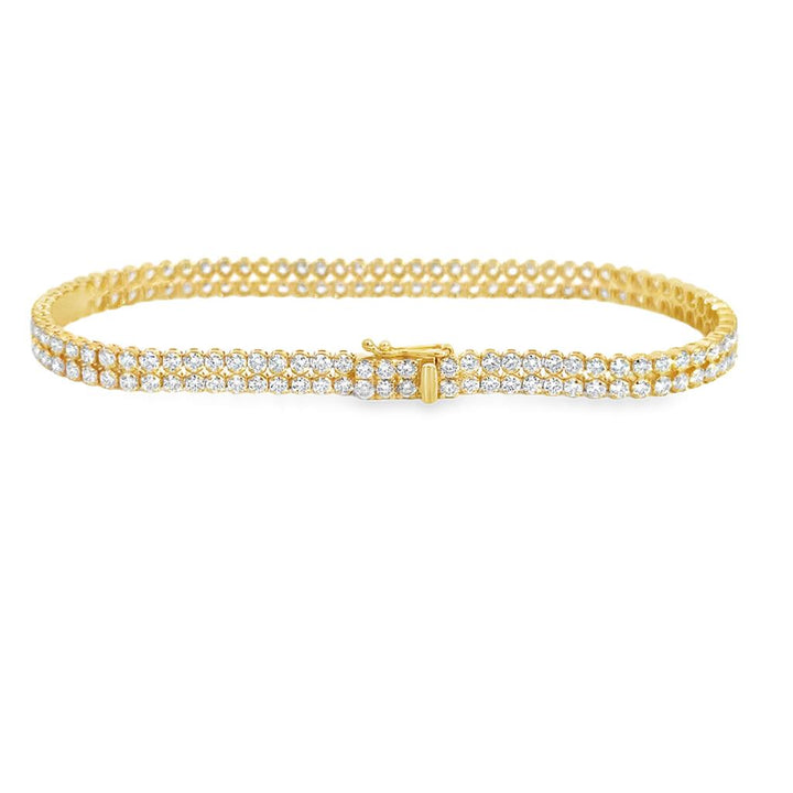 3.45 CTW Diamond Double Strand Mini Tennis Bracelet – 18K Yellow Gold, 6.5"