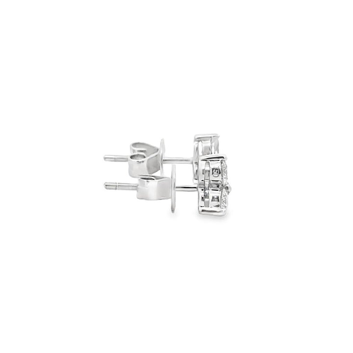 0.72 CTW Three-Stone Diamond Stud Earrings 18K White Gold