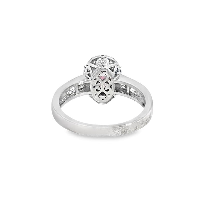 0.60 CTW Diamond & Pink Sapphire Oval Ring in 14K White Gold