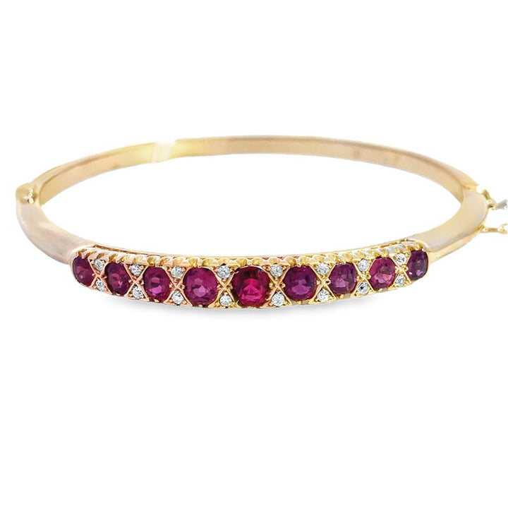 0.24 CTW Diamond & Ruby Bangle Bracelet in 14K Yellow Gold