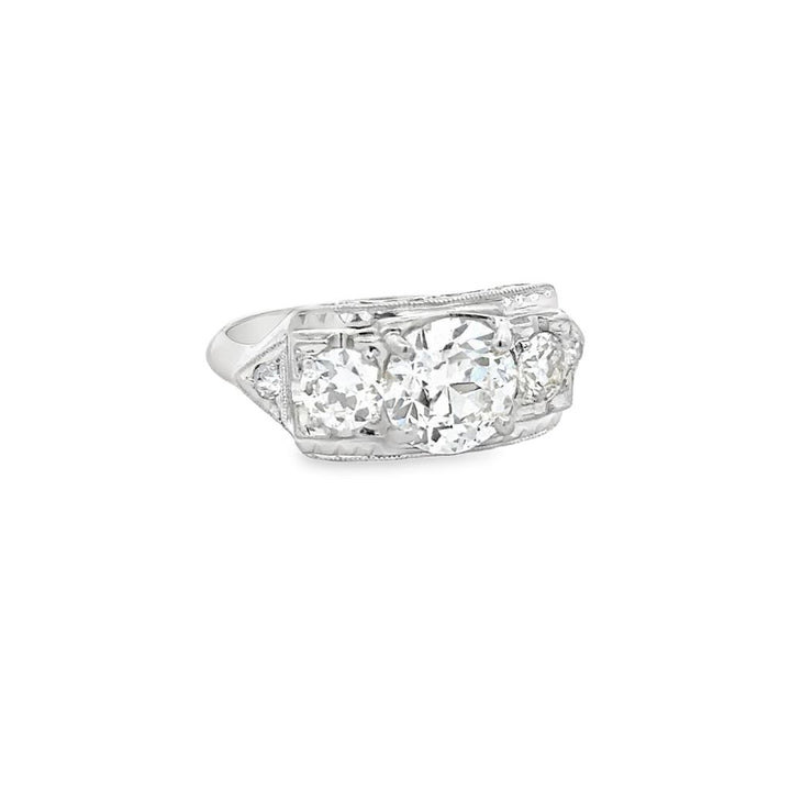 1.97 CTW Platinum Art Deco Three-Stone Diamond Engagement Ring