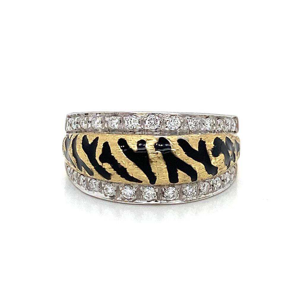 Sal Praschnik 0.31 CTW Diamond 18K Yellow Gold Black Enamel Tiger Ring