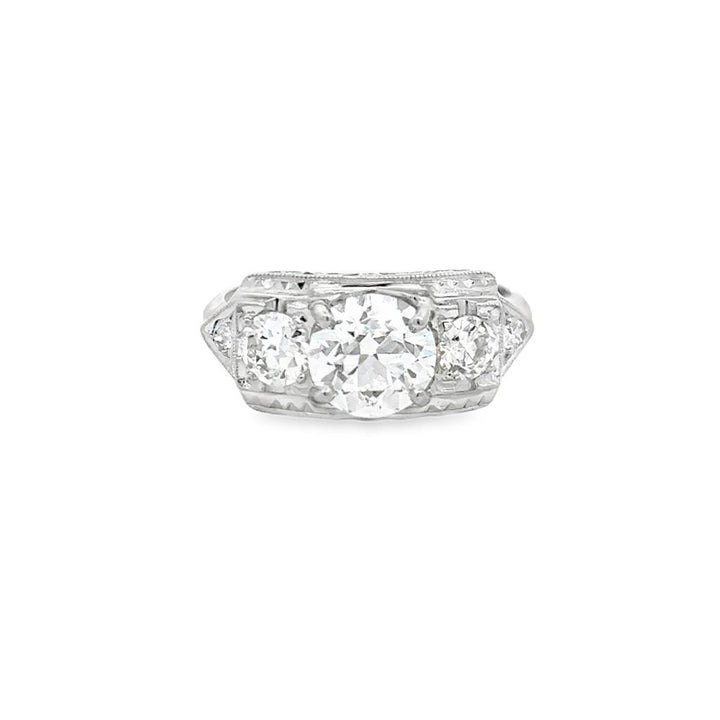 1.97 CTW Platinum Art Deco Three-Stone Diamond Engagement Ring