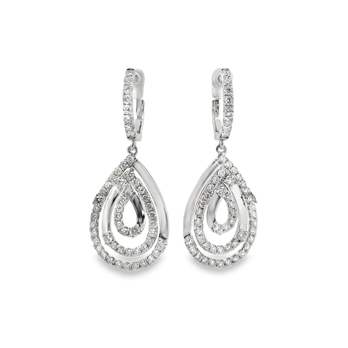 2.15 CTW Diamond Drop Earrings in 18K White Gold – 1.5" Long