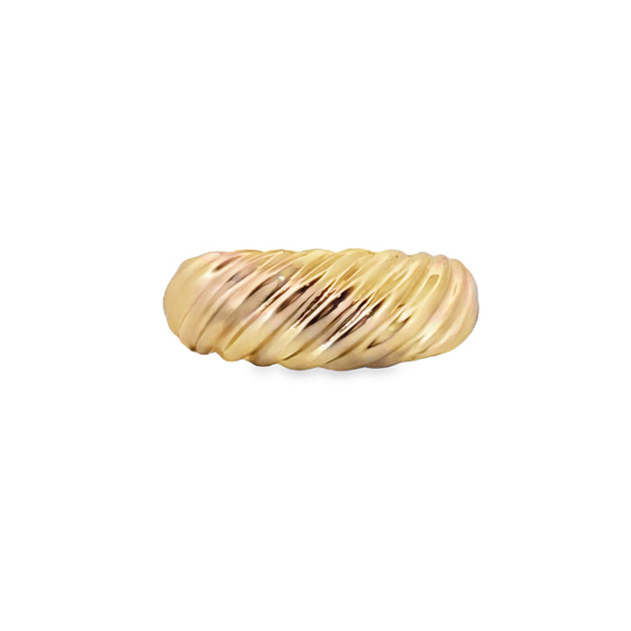 18K Yellow Gold Diagonal Ribbed Dome Ring
