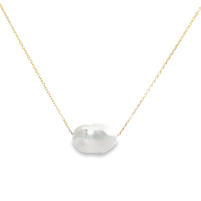 Keshi Freshwater Pearl Solitaire Necklace in 14K Yellow Gold