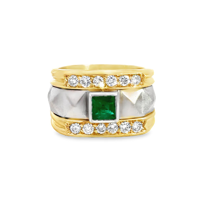 0.36 CTW Diamond & Emerald 18K Yellow and White Gold Statement Ring