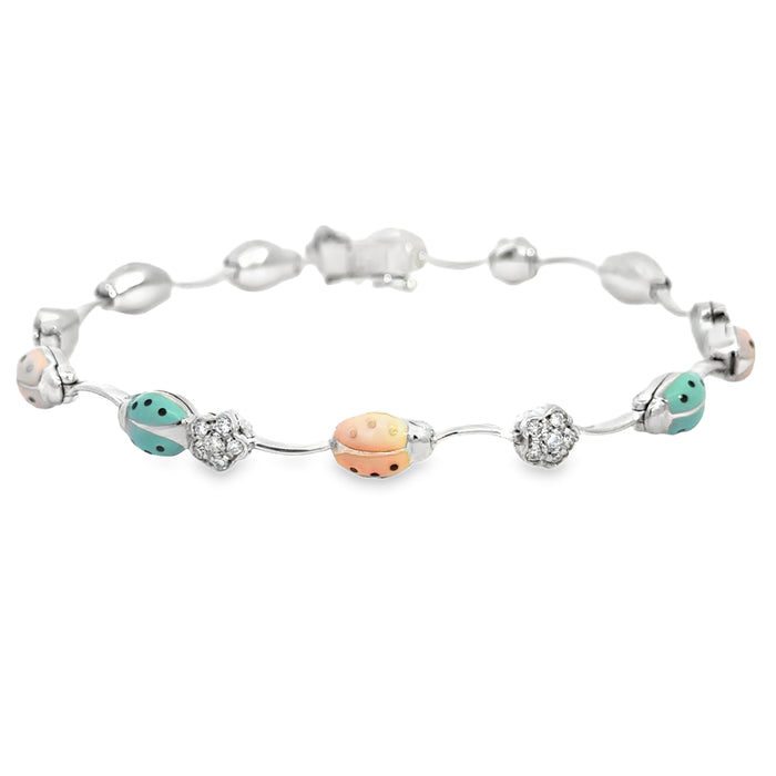 Aaron Basha 0.43 CTW Diamond Ladybug Bracelet with Enamel in 18K White Gold