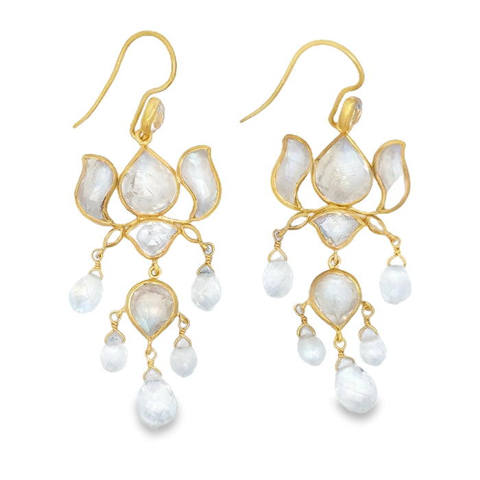 Moonstone Chandelier Earrings in 18K Yellow Gold – 2.5" Length