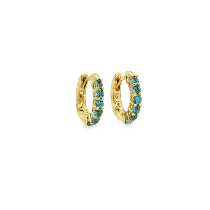 10K Yellow Gold Blue Topaz 12mm Mini Hoop Earrings