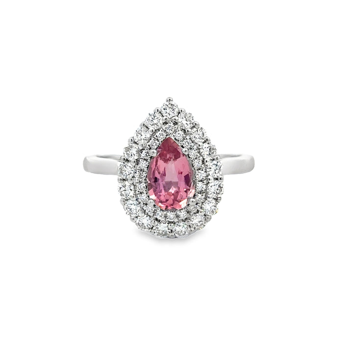 Pink Topaz & 0.40 CTW Diamond 14K White Gold Pear Halo Ring