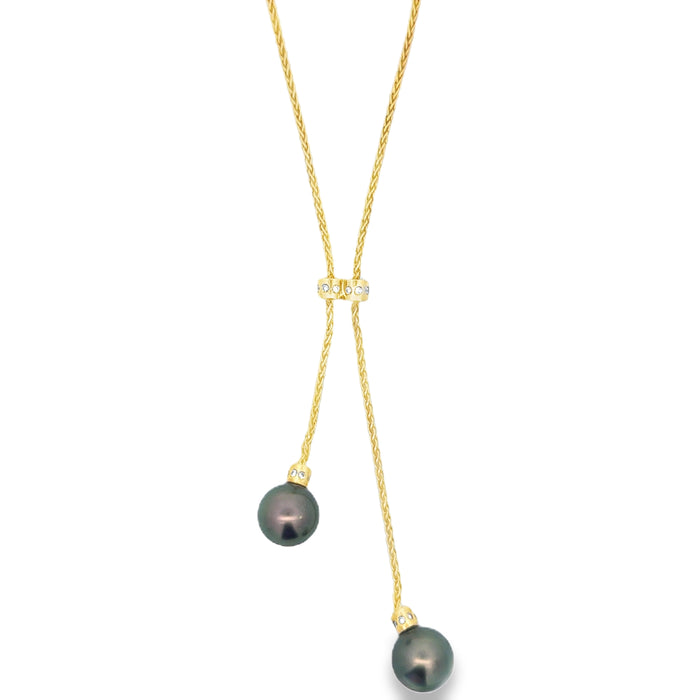 18K Yellow Gold Diamond & Tahitian Pearl Lariat Necklace