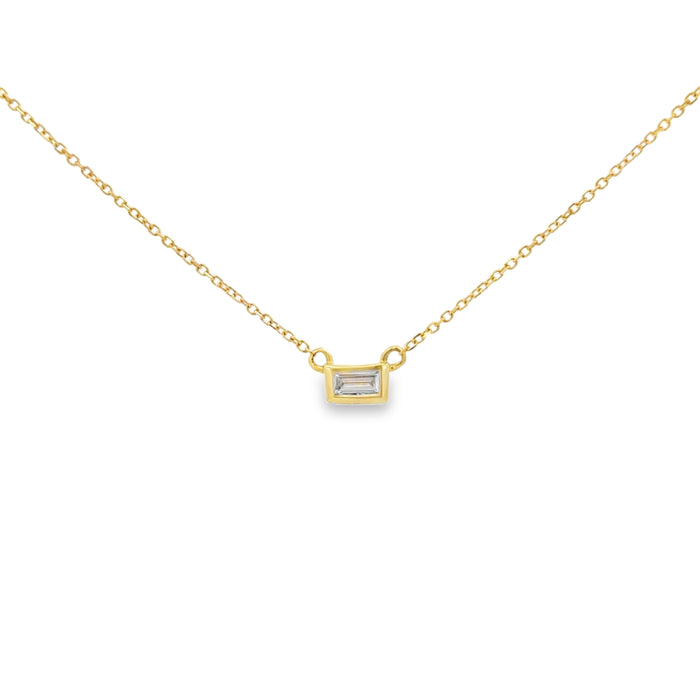 0.10 CT Baguette Diamond Pendant Necklace, 14K Yellow Gold