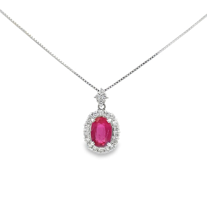1.47 CT Oval Ruby & 0.30 CTW Diamond Platinum Halo Pendant Necklace