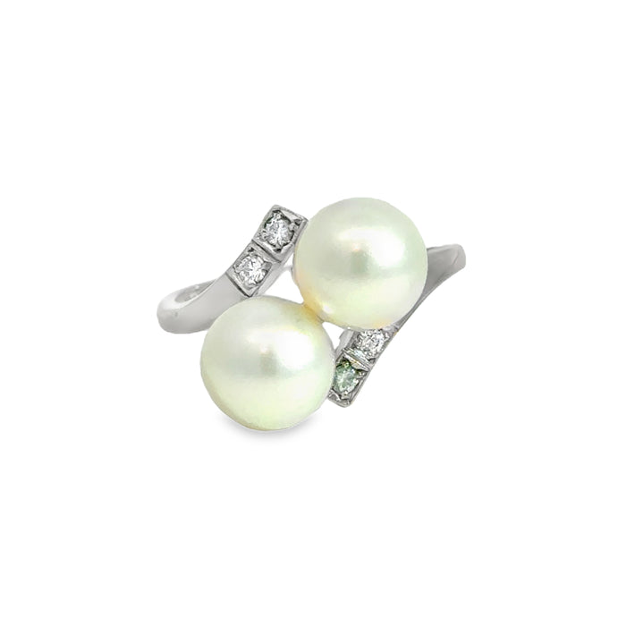 0.06 CTW Diamond & Bypass Pearl 14K White Gold Ring