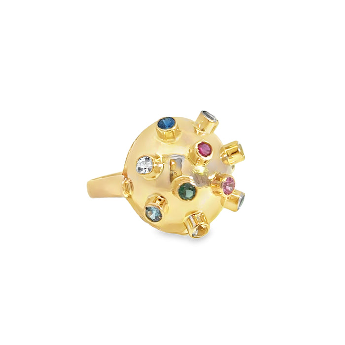 Multi Gemstone 18K Yellow Gold Retro Dome Ring