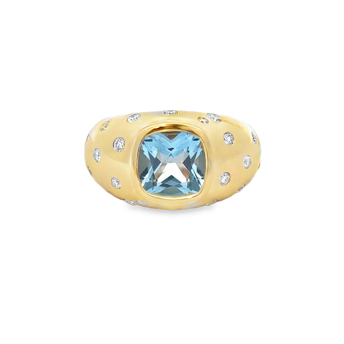 2.45 CT Sky Blue Topaz 0.33 CTW Diamond 18K Yellow Gold Ring