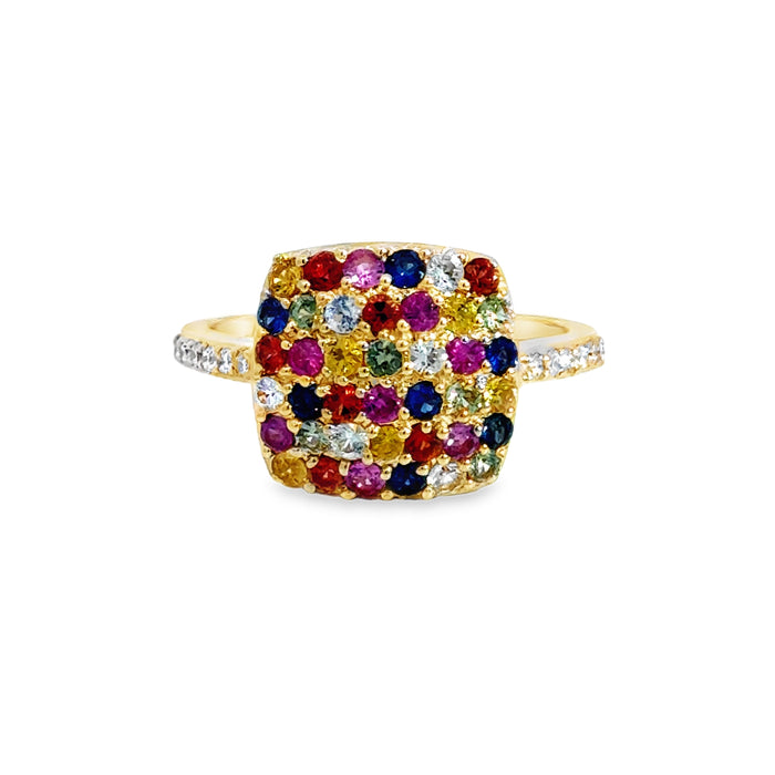 Multi Colored Sapphire and Diamond Ring 0.25 CTW Diamonds 14K Yellow Gold