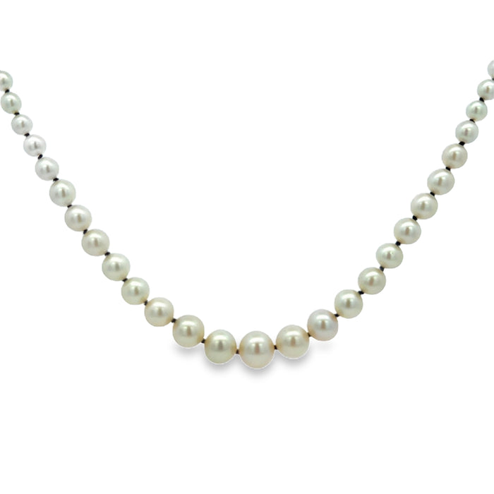 Vintage Graduated Pearl Strand Necklace with Diamond Clasp