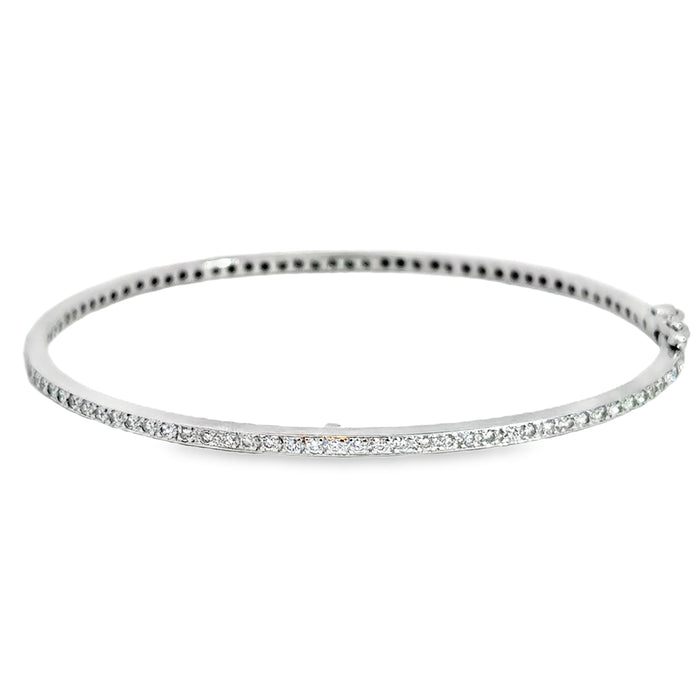 14K White Gold 0.60 CTW Diamond Hinged Bangle Bracelet