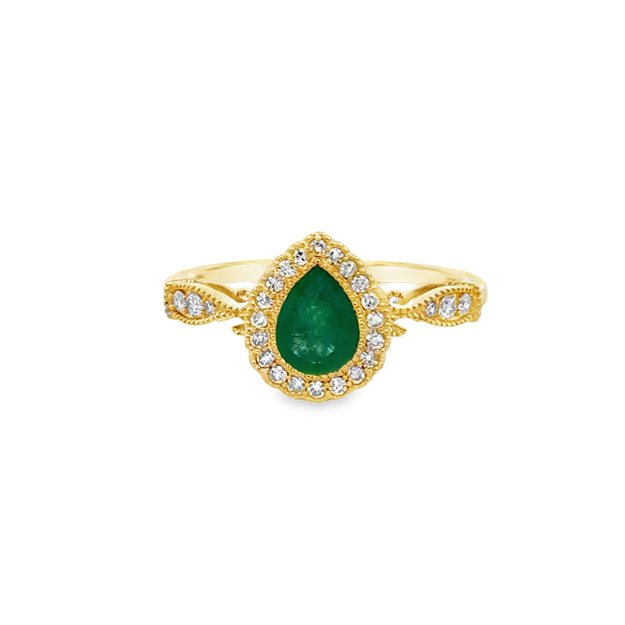 0.25 CTW Diamond Pear Shape Emerald 10K Yellow Gold Ring