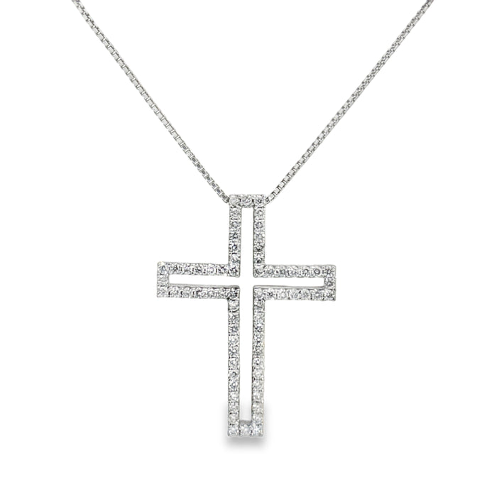 1.00 CTW Diamond 18K White Gold Cross Pendant Necklace