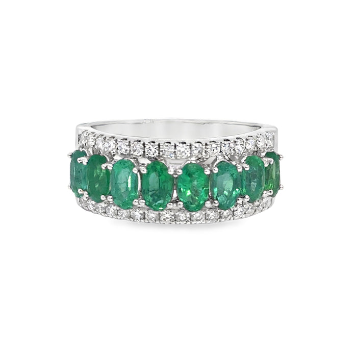 1.64 CTW Emerald & 0.40 CTW Diamond 14K White Gold Wide Band Ring