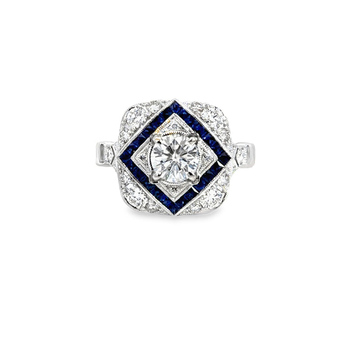 0.73 CT Diamond & French Cut Sapphire 14K White Gold Ring