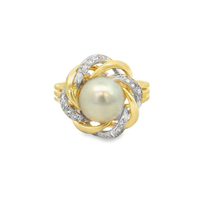 0.20 CTW Diamond 14K Yellow Gold Akoya Pearl Ring