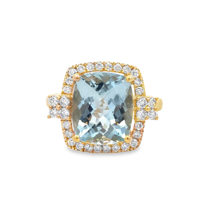 4.50 CT Aquamarine & 0.49 CTW Diamond 14K Yellow Gold Cushion Cut Ring
