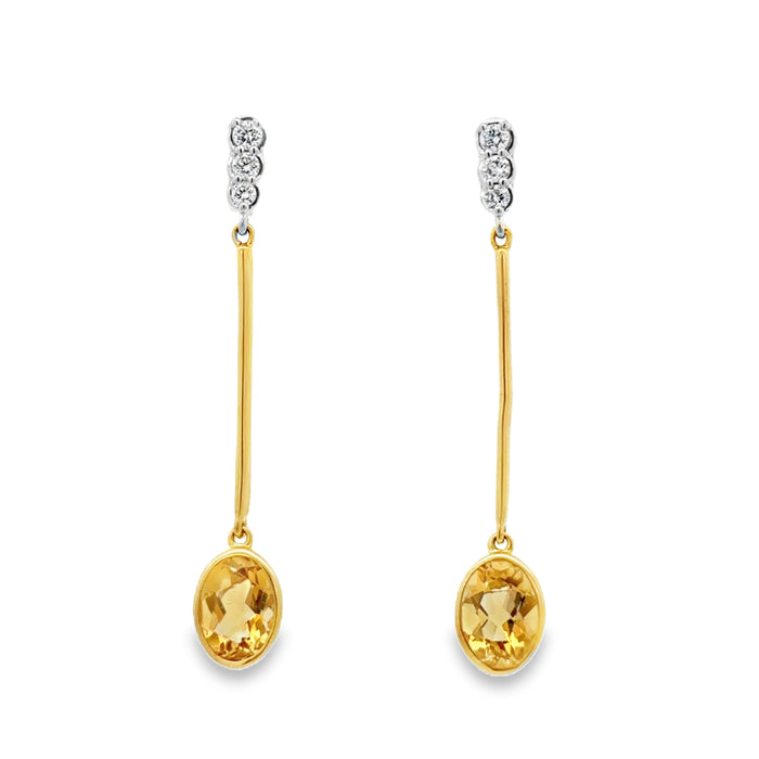 1.38 CTW Citrine & 0.15 CTW Diamond 10K Yellow Gold Drop Earrings