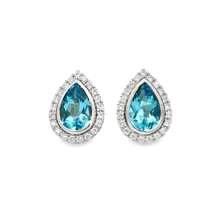 3.10 CTW Blue Topaz & 0.29 CTW Diamond 14K White Gold Earrings