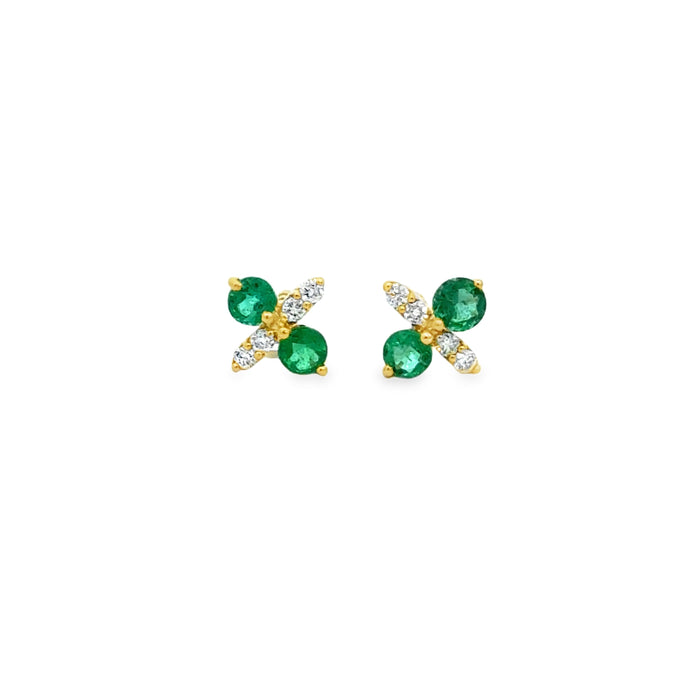 0.55 CTW Emerald & 0.10 CTW Diamond 14K Yellow Gold Stud Earrings