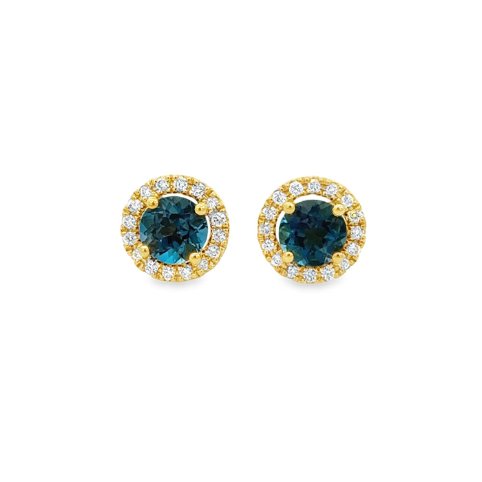 1.28 CTW London Blue Topaz & 0.15 CTW Diamond 14K Yellow Gold Stud Earrings