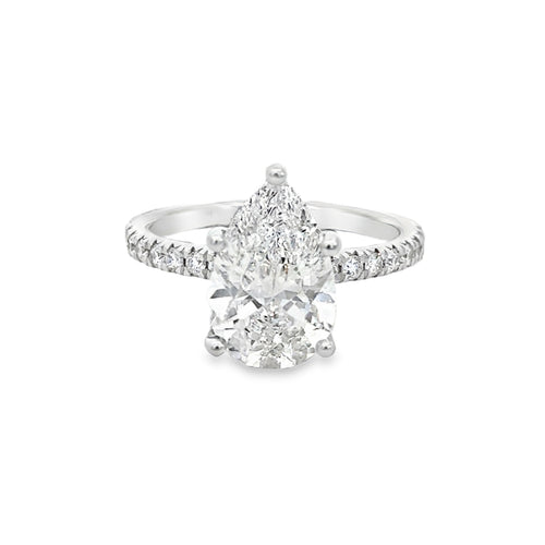 3.00 CT Lab Grown Pear-Shaped Diamond 14K White Gold Hidden Halo Engagement Ring