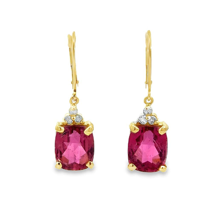 0.18 CTW Diamond & Pink Tourmaline 14K Yellow Gold Leverback Drop Earrings