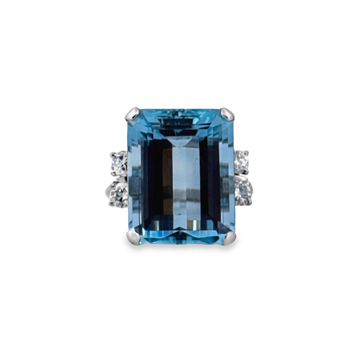 13.85 CT Aquamarine & 0.44 CTW Diamond 14K White Gold Ring
