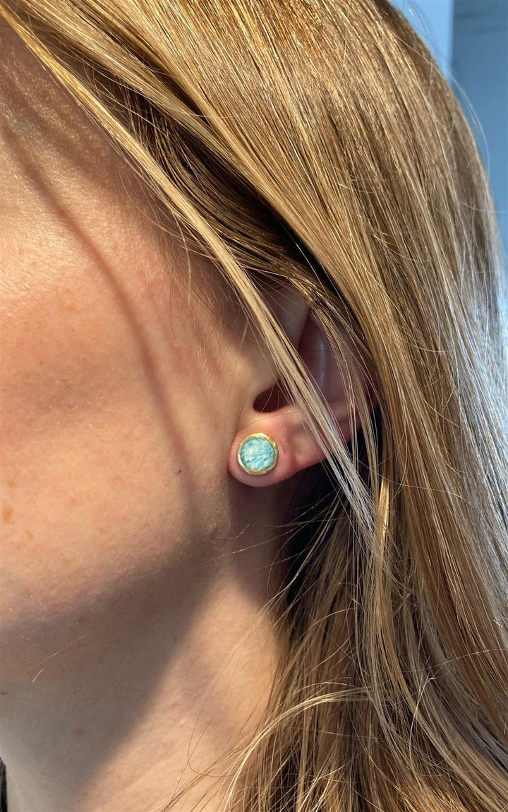 Doves 18K Yellow Gold 2.59 CTW Clear Quartz over Amazonite Earrings