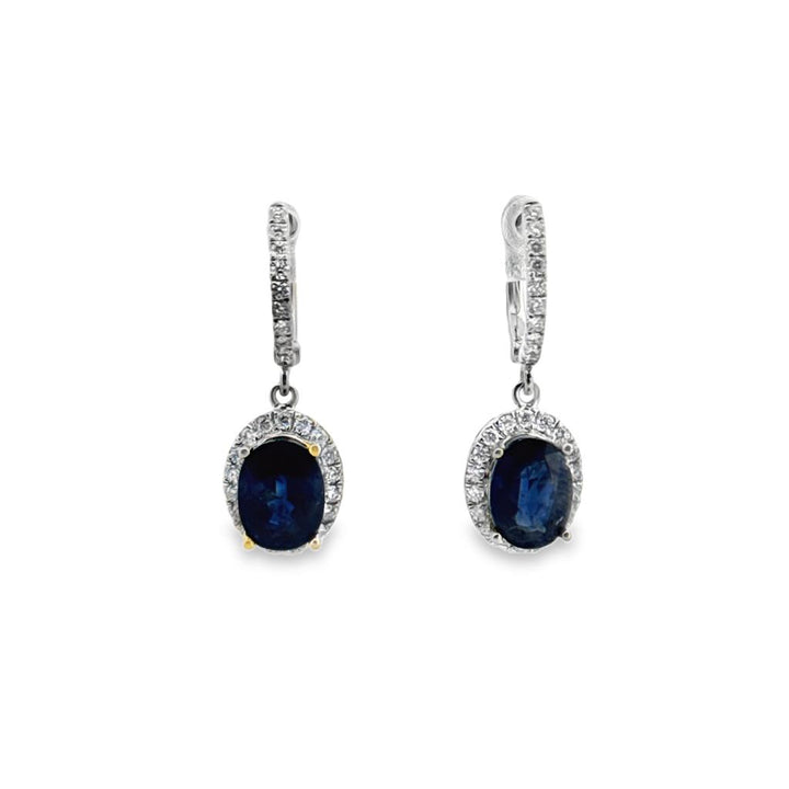 Oval Sapphire & 0.50 CTW Diamond Drop Earrings in 14K White Gold