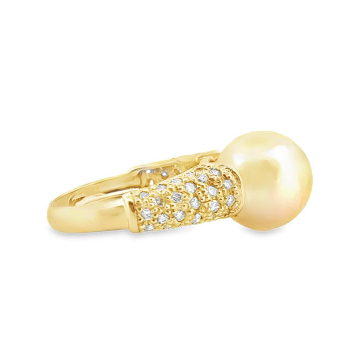 11mm South Sea Golden Pearl Ring with 0.80 CTW Diamonds in 14k Yellow Gold