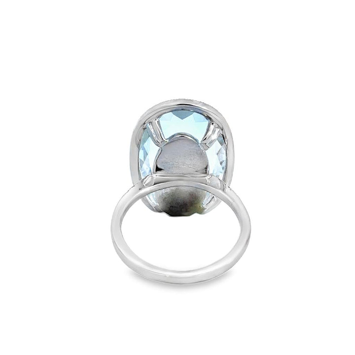 Suzanne Kalan Faceted White Quartz Ring Over 0.65 CTW Pavé Diamonds in 18K White Gold