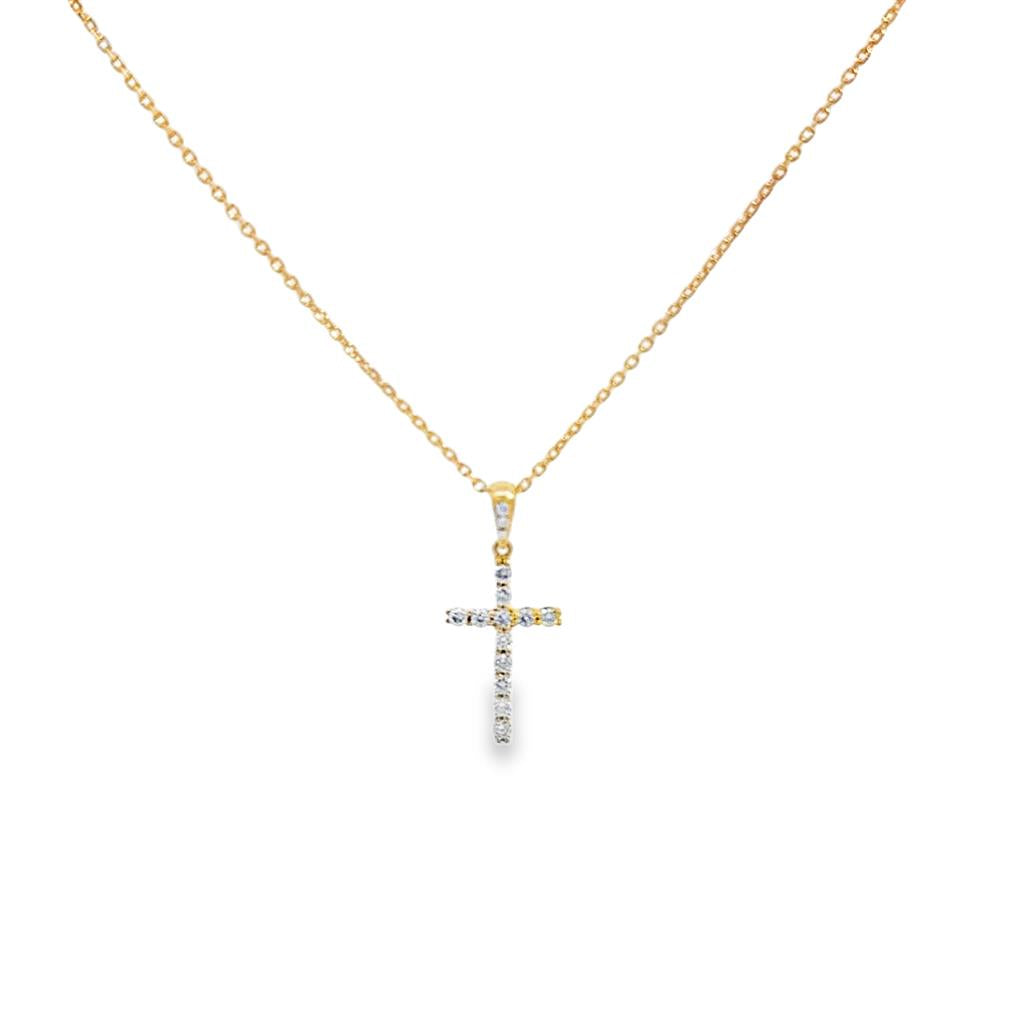 0.23 CTW Diamond 18K Yellow Gold Cross Pendant Necklace