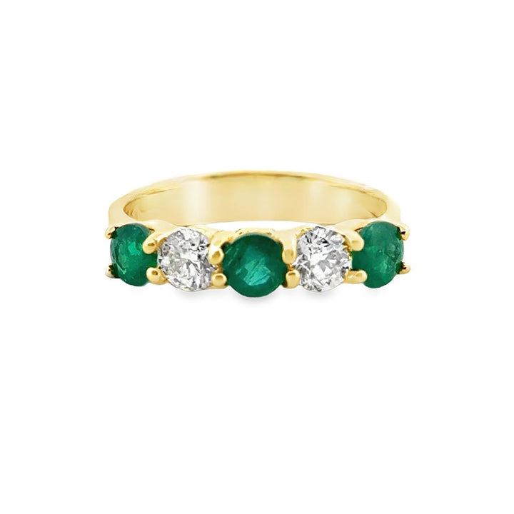 0.60 CT Diamond and 0.90 CTW Emerald Band, 14K Yellow Gold