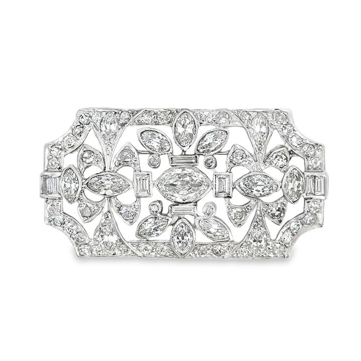 5.00 CTW Diamond Platinum Art Deco Pin Brooch