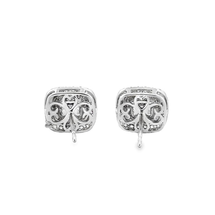 1.06 CTW Cushion Cut Pink Diamond Halo Earrings in 18K White and Yellow Gold